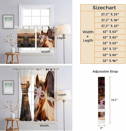 Farm Horses Kitchen Curtains 24 Inch Length, Small Window Curtains Tab Top - Image 8