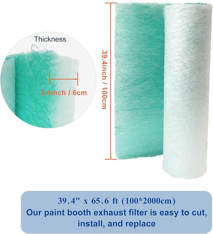 Paint Booth Exhaust Filter Roll 39.4’’ x 65.6ft, 2.4inch Thick Spray Booth - Image 3
