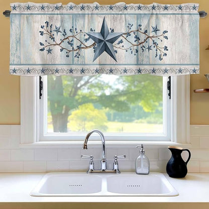 Blue Texas Star Valances for Windows, Vintage Star Berry Blue Beige Wood Grain - Image 6