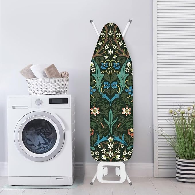 ZCFYGDX William Morris Ironing Board Cover Nylon Buckle Fastening Easy to Install Iron Decor Covers Standard with Elastic Edge Scorch Resistant Protective Covers for Iron Board 15x54 Vintage Print