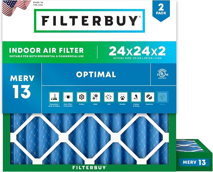Filterbuy 24x24x2 Air Filter MERV 13 Optimal Smoke & Allergy Defense, by Filterbuy