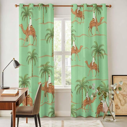 2 Panel Kitchen Cafe Curtains, Desert Camels Sunlight Filtering Nature Air - Image 4