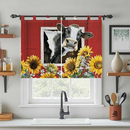Cows Sunflowers Bedroom Curtains 63 Inch Length, Window Curtains Tab Top - Image 3