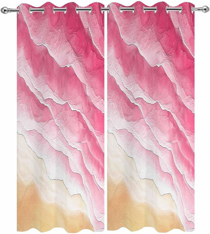 Ocean Outdoor Curtains for Patio Beach Waves Watercolor Abstract Gradient Pink - Image 9