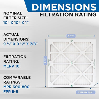 Glasfloss 10x10x1 MERV 10 Pleated Air Filters Box of 6. Actual Size: 9-1/2 x - Image 2