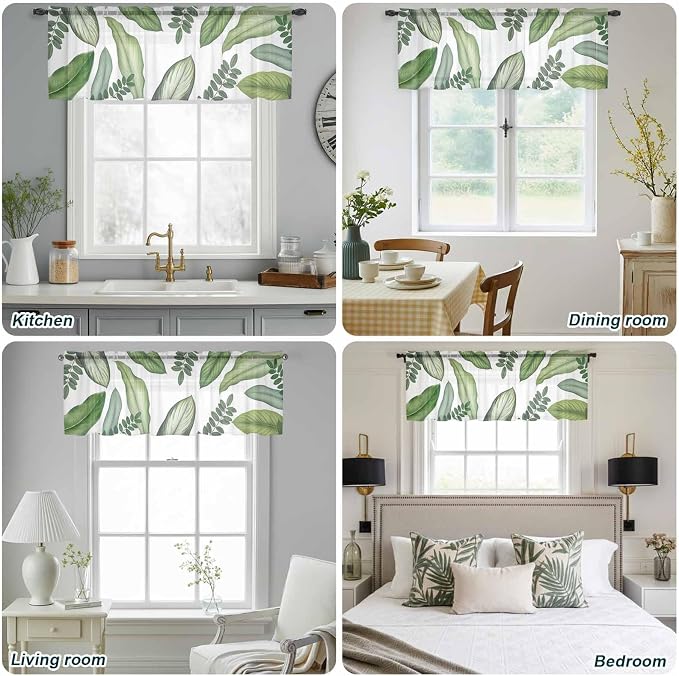 Summer Palm Leaf Sheer Valance Curtains - Image 8