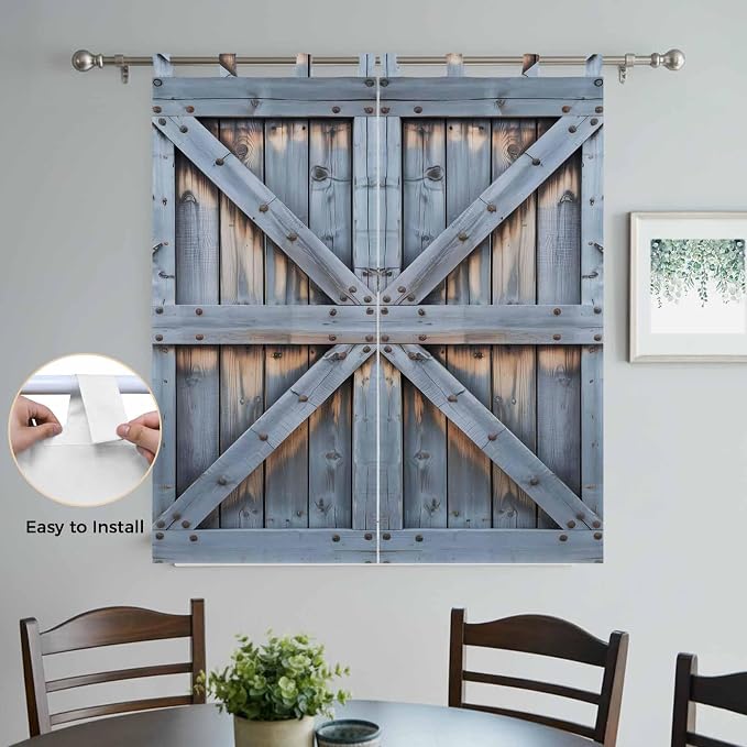 Farmhouse Wood Grain Bathroom Curtains 63 Inch Length, Window Curtains Tab Top - Image 4