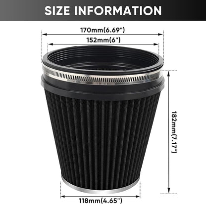 6" 152mm Cold Air Intake Filter Clamp-On Replacement High Flow Inlet Air Filter - Image 2