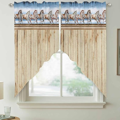 Western Horse Swag Valances for Windows, Farmhouse Wooden Grain Vintage Cowboy - Image 7