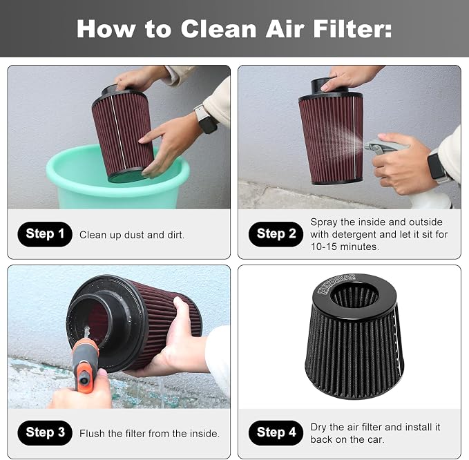 KYOSTAR Universal 3" High-Flow Air Filter, Reusable Cone Cold Air Intake - Image 5