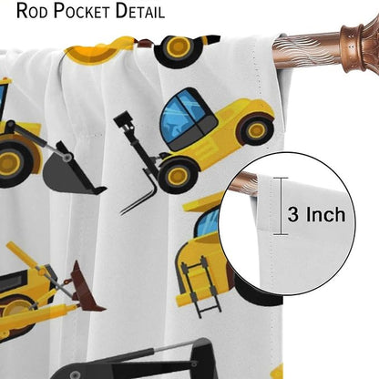 Kids Construction Equipment Window Curtains, Excavator Tractor Tow Truck Rod - Image 6