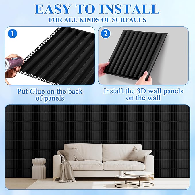 Nuanchu 90 Pcs 3D Slat Wall Panels, Paintable Waterproof Textured Tiles - Image 4