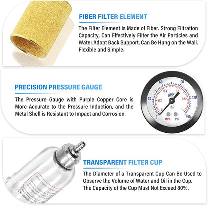 TAILONZ PNEUMATIC 1/4 Inch NPT AFR2000 Air Filter Pressure Regulator Kit（0 to - Image 8
