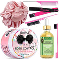 Edge Control Wax Strong Hold Non-greasy Hair Styling Gel - Edge Wax No Flaking Edge Control for Black Hair Edge Wax for Women Rosemary Hair Oil for Hair Growth Edge Brush Hair Braid Bonnet(7pcs)