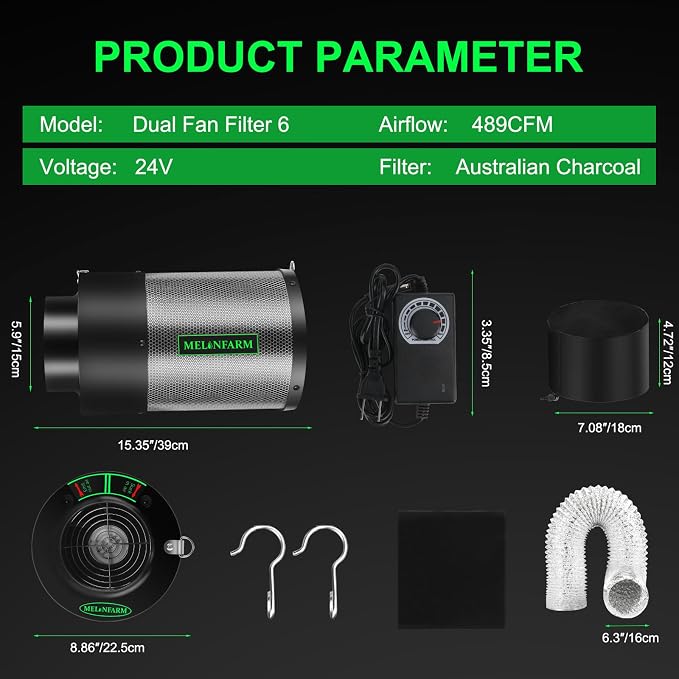 MELONFARM Dual-Fan Air Filter 6 Inch Dual-fan power boosts air circulation - Image 8