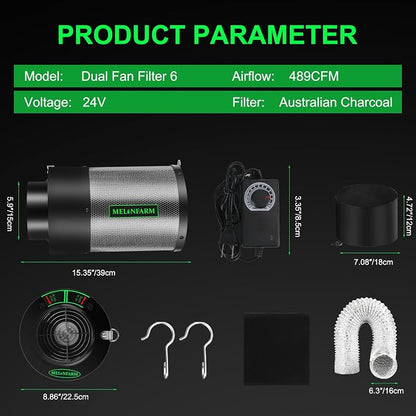 MELONFARM Dual-Fan Air Filter 6 Inch Dual-fan power boosts air circulation - Image 8
