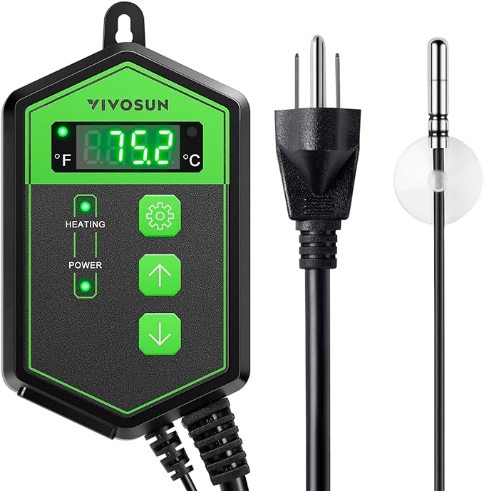 VIVOSUN Digital Heat Mat Thermostat Controller, 40–108 ºF 1000W for Reptiles, Seedlings, Germination, Incubation and Fermentation