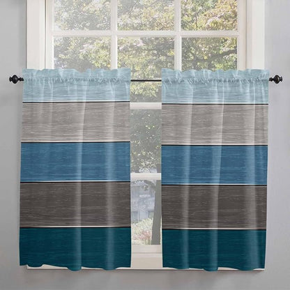 Retro Farm Blue Gray Wood Grain Window Valance Curtains, Rustic Wooden Plank - Image 7