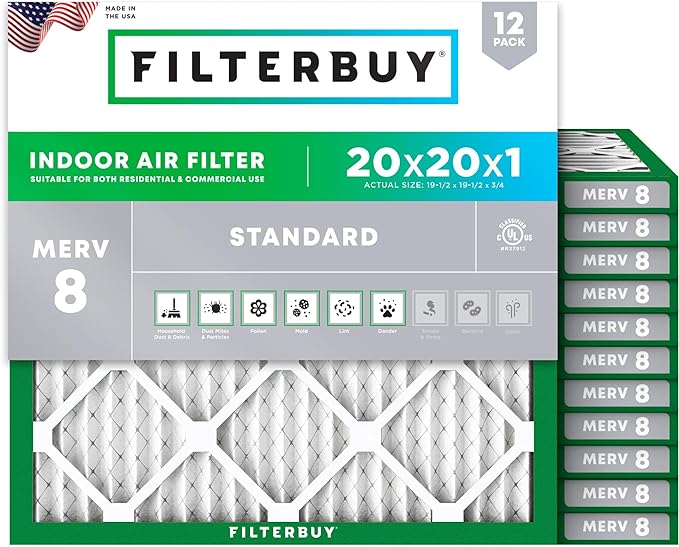 Filterbuy 20x20x1 Air Filter MERV 8 Essential Dust & Allergy Defense, by Filterbuy