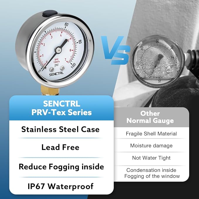 SENCTRL 100 Psi Lead-Free Pressure Gauge, 1/4 NPT Lower Mount, Waterproof - Image 3