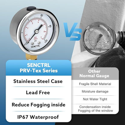 SENCTRL 100 Psi Lead-Free Pressure Gauge, 1/4 NPT Lower Mount, Waterproof - Image 3