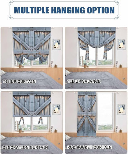 Tie Up Curtains for Windows, Farmhouse Wood Grain Adjustable Balloon Nature - Image 5