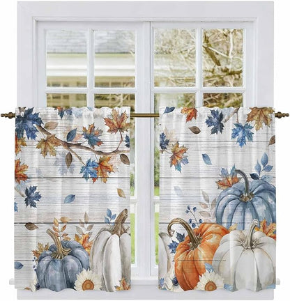 Thanksgiving Pumpkin Kitchen Tier Curtains 45 Inch Long 2 Panel Set, Rod Pocket - Image 2