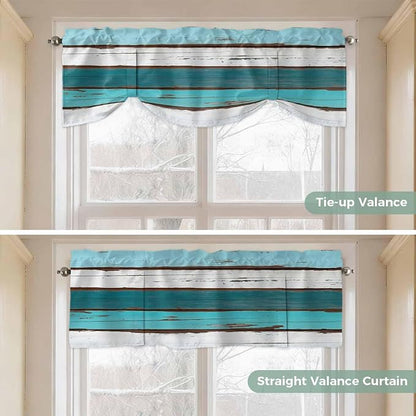 Turquoise Teal Tie Up Valance Curtains - Image 5