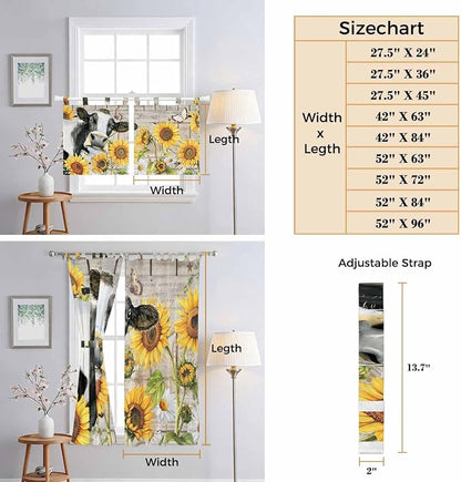 Yellow Sunflowers Kitchen Curtains 45 Inch Length, Short Cafe Window Curtains - Image 8