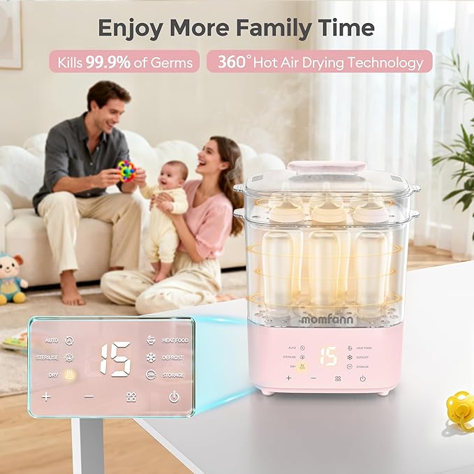 Bottle Sterilizer and Dryer, All-in-One Electric Steam Sterilizer Bottle Sanitizer for Baby Bottles, Pump Parts Accessories Newborn Essential Bottle Warmer for Breastmilk & Thaw (Pink)