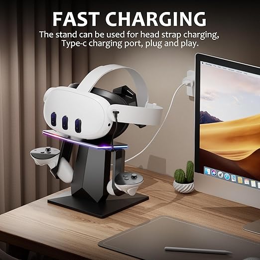 Bioherm Charging Dock Compatible with Meta Quest 2/ Quest 3/Quest 3S/Quest Pro，RGB Charging Vertical Stand，Accessories with Brightness Adjustment and 14 Light Effects Adjustment, Type-C Charging Port