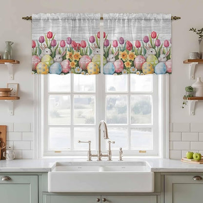 Easter Kitchen Tier Curtains 36 Inch Long 2 Panel Set, Rod Pocket Half Window - Image 3