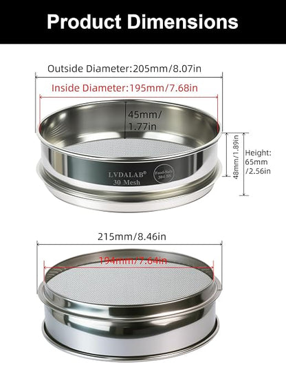 All 304 Stainless Steel 30 Mesh Test Sieve, 8 Inch/20cm Diameter, Lab Sieve & - Image 5