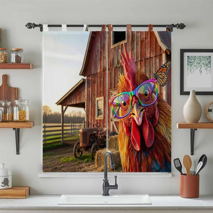 Farm Rooster Bathroom Curtains 63 Inch Length, Window Curtains Tab Top - Image 3