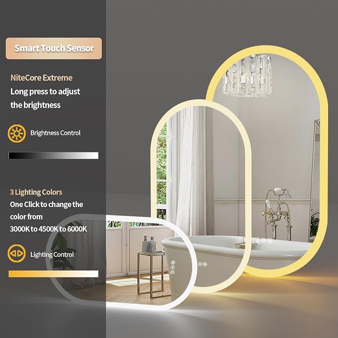 LUVODI Lighted LED Bathroom Mirror: 48x24IN Wall Mounted Dimmable 3 Colors - Image 4