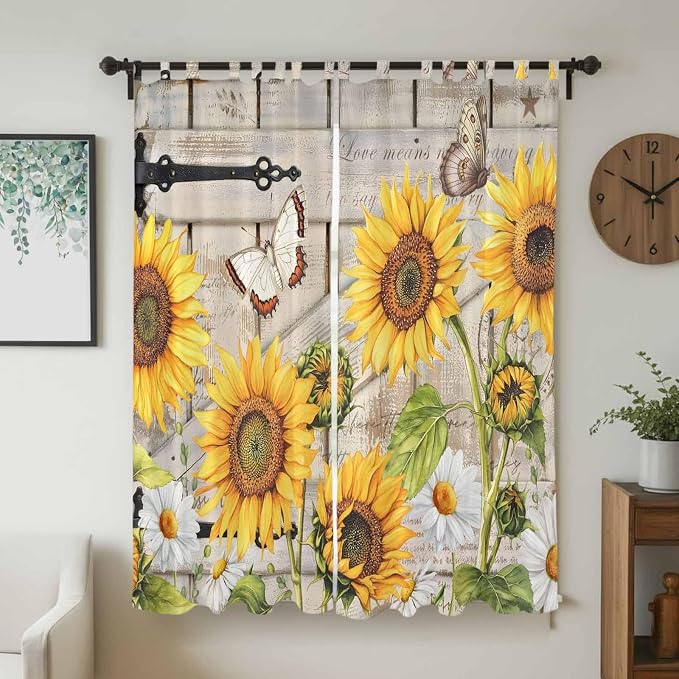 Farm Flowers Living Room Curtains 84 Inch Length, Window Curtains Tab Top - Image 2