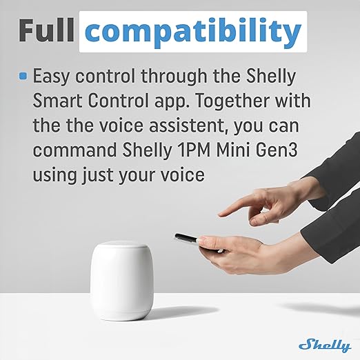 Shelly 1PM Mini Gen3 | WiFi Smart Switch Relay, 1 Channel 8A with Power Measurement | Home Automation | Bluetooth Gateway | Compatible with Alexa & Google Home | iOS Android App | No Hub Required