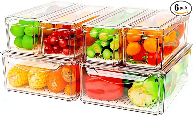 6 Pack Fridge Organizer, Stackable Refrigerator Organizer Bins by ZIJUND