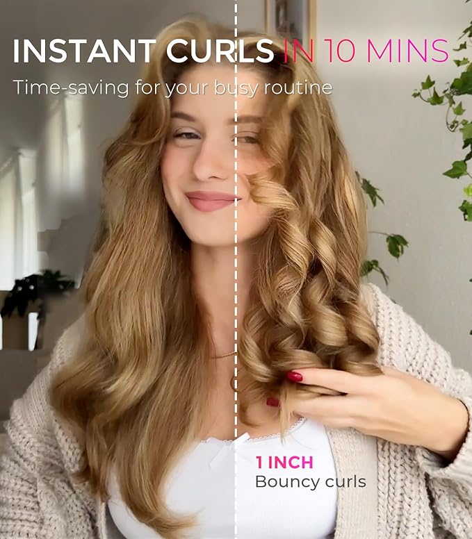 TYMO Automatic Rotating Curling Iron - TYMO CURLPRO Beach Waves Curling Wand, Portable Hair Curler, 500 Million Ionic, Dual Voltage & Lightweight for Travel, Ceramic Coating, 1 Inch, Metallic Gray