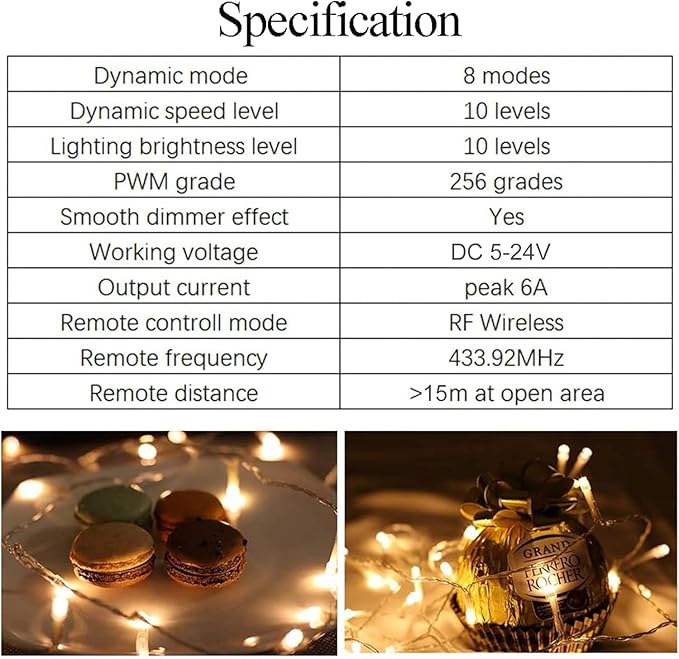 RF Mini Wireless Remote Controller for Single Color 3528 5050 LED Strip Lights, Wireless Remote Control with 2Pin JST Connector, RF LED Strip Light Dimmer