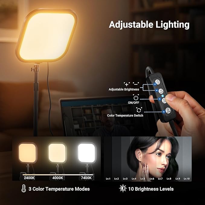 NEEWER Basics 2 Pack 10.8" Video Conference Lighting with Desk Stands/Phone Holders, 15W Bi Color Edge Lit Full Screen Light CRI95+ for Computer Laptop Webcam Zoom Calls Streaming Recording, L220