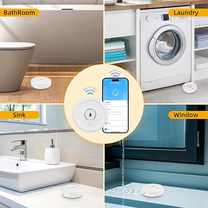 Douevo WiFi Water Leak Sensor, 100 dB Water Alarm Leak Detector, for Home, Basement, Bathroom, Kitchen(3 Pack)