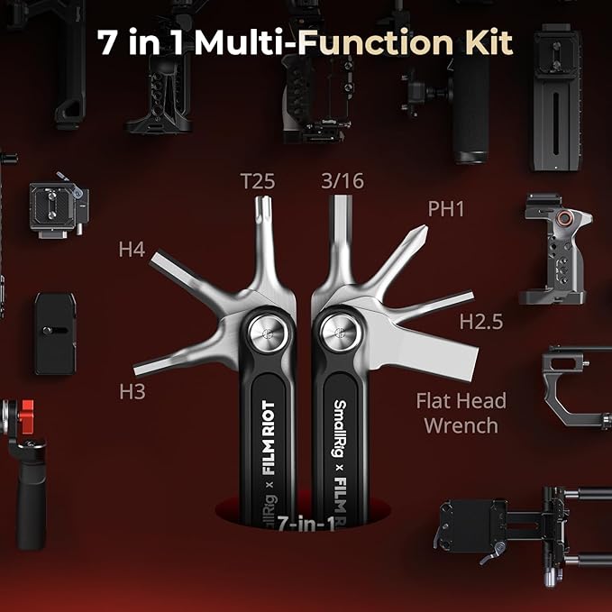 SmallRig x FILM RIOT 7-in-1 Folding Tool Set with Screwdrivers and Hex Key Wrenches, Multiple Angle Positioning, Portable and Compact Design (Black) - 4374