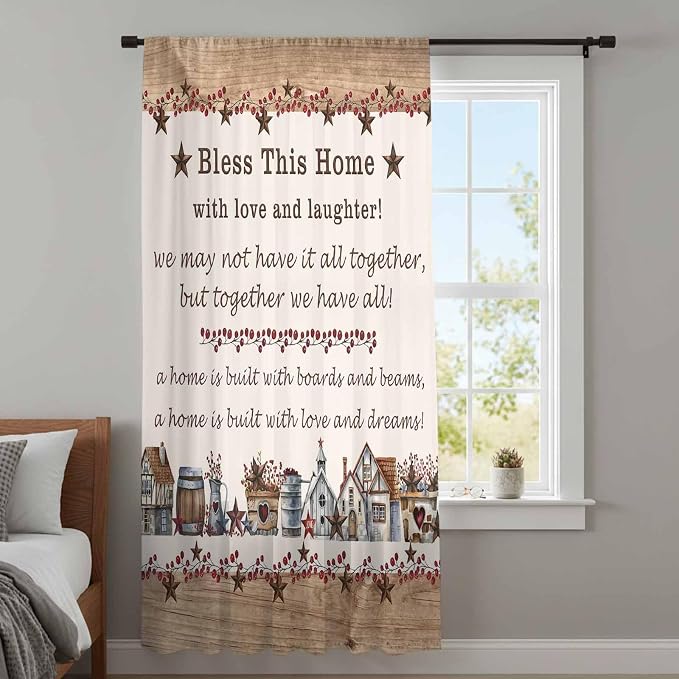 Farmhouse Sheer Curtains 72 Inch Length Country Star Barn Berry Brown Wood - Image 4