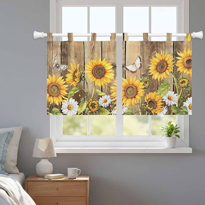 Farmhouse Sunflowers Kitchen Curtains 24 Inch Length, Small Window Curtains Tab - Image 9