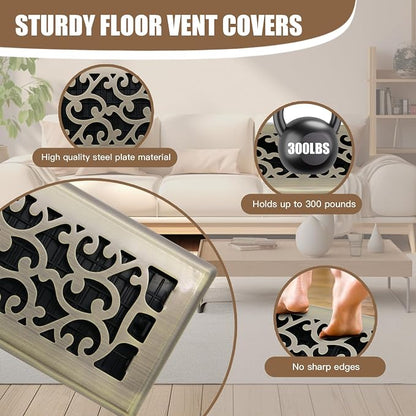 Floor Vents Register Ease Adjust 4X10 Inch Floor Air Vent Heavy Duty Walkable - Image 3