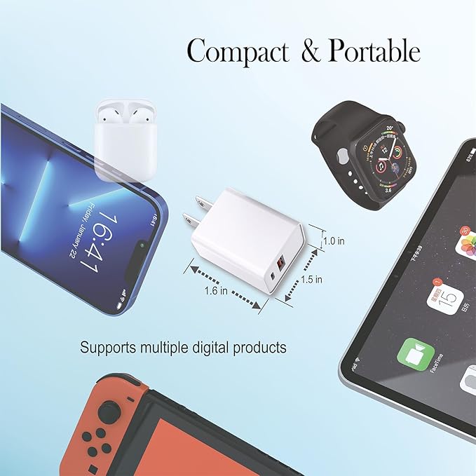 USB C Charger Block, 20W Dual Port Type C Fast Wall Charging Head, Power Adapter Cube for Apple iPhone 16, 15, 14, 13, 12, 11, X, 8, and Apple Watch9, 8, 7, iPad, White, 2 Pack