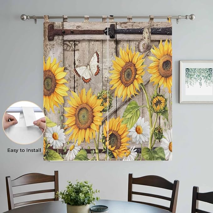 Farmhouse Sunflowers Bedroom Curtains 72 Inch Length, Window Curtains Tab Top - Image 4