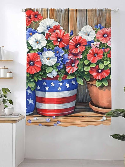 Sheer Curtains 72 Inches Long, Retro Independence Day Flag Wood Grain Privacy - Image 2