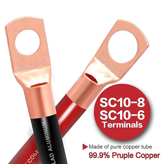 8 Gauge Wire (50ft Each - Red/Black) Copper Clad Aluminum CCA - Primary Automotive Wire,Car Amplifier Power & Ground Cable, 20PCS Lugs Terminal Connectors,60A Fuse Holder and Heat Shrink Tube